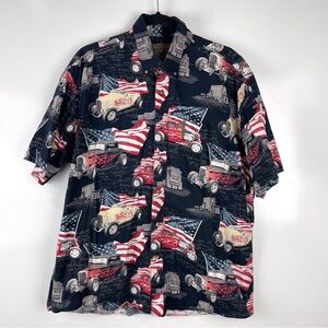 North River Men's Short Sleeve Button Front Shirt American Hot Rod Size Large